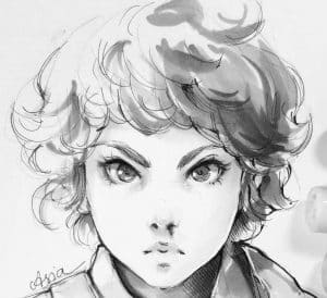 anime portrait drawing frontal pencil