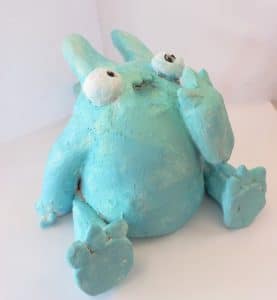 Aqua monster clay sculpture surprised