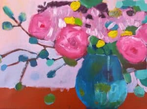 Still life flowers in vase acrylic paint