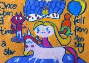 Oil pastel drawing girl on horse