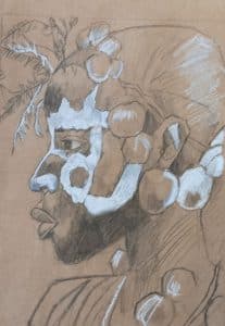 Profile portrait man namibia pencil & pastel on kraft [paper