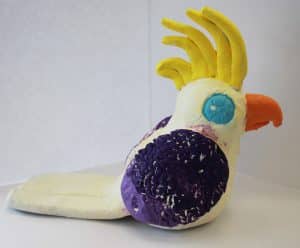 Clay cockatoo cream & purple with yellow crest
