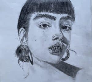 3/4 portrait of a girl in pencil