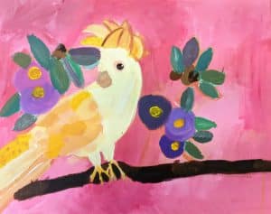 Cockatoo on branch acrylic painting