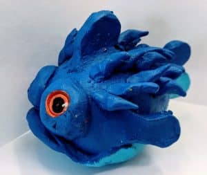 funny fish clay sculpture blue