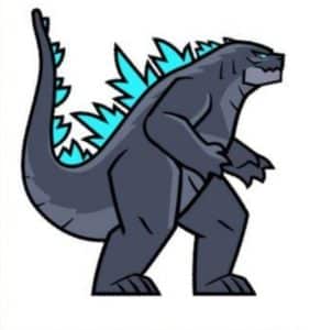 Godzilla cartoon grey with blue scales