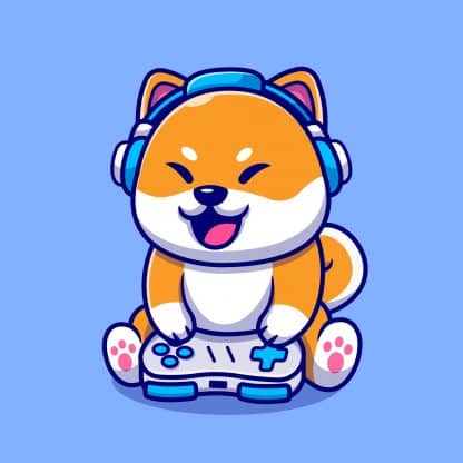 shibu inu dog playing computer gaes