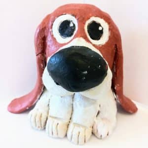 cute dog sculpture in clay, acrylic