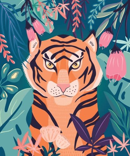 jungle portrait in pastel, tiger with jungle background