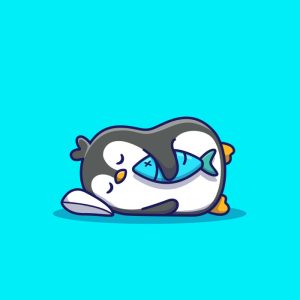 Penguin hugging a fish