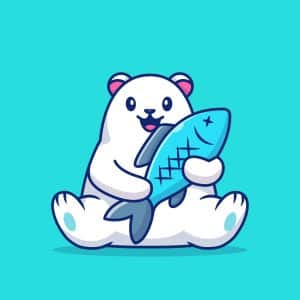 polar bear holding a fish cute