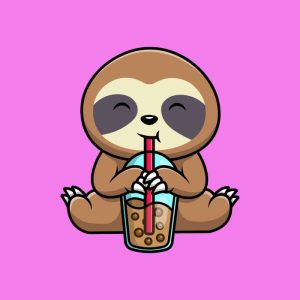 Sloth drinking bubble tea cartoon