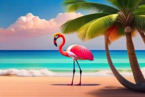 Flamingo on tropical beach