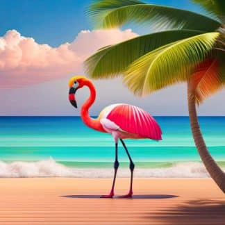 Flamingo Painting Flamingo on tropical beach