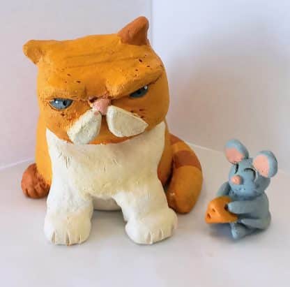 Cat & mouse clay sculpture