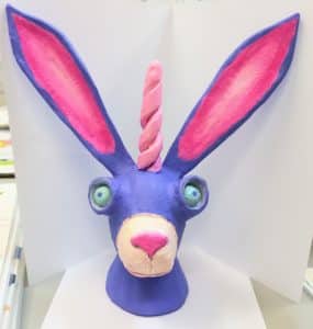 rabbit meets unicorn clay sculpture