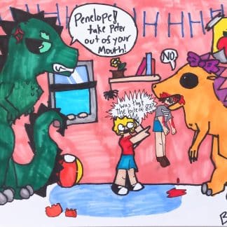 Drawing challenges t rex eating a human student first day at kindy