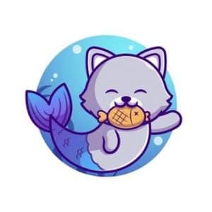purrmaid with fish in mouth cartoon