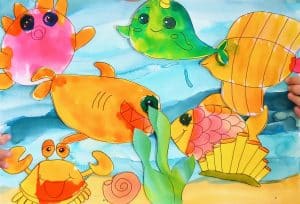 Art just for fun, ink painting collage under the sea